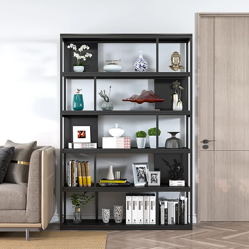 Storage shelves, household multi-layer bookshelves, floor display, living room, steel and wood storage shelves