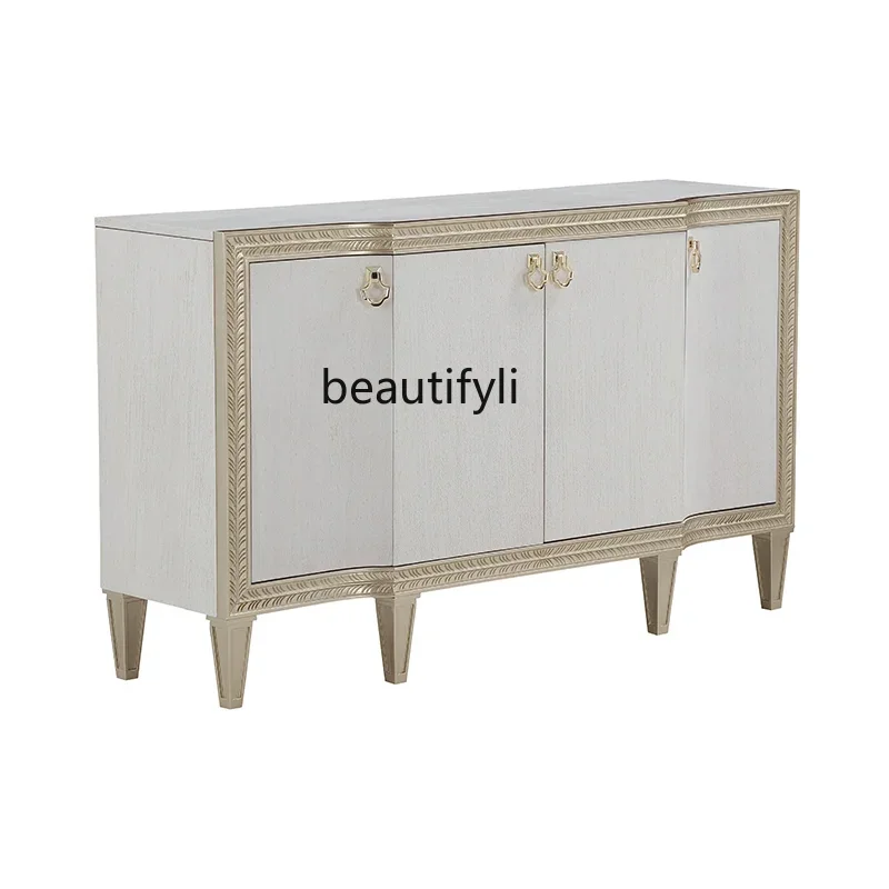 B178 Home entrance cabinet Shoe cabinet American light luxury champagne engraved solid wood dining side cabinet Locker2936