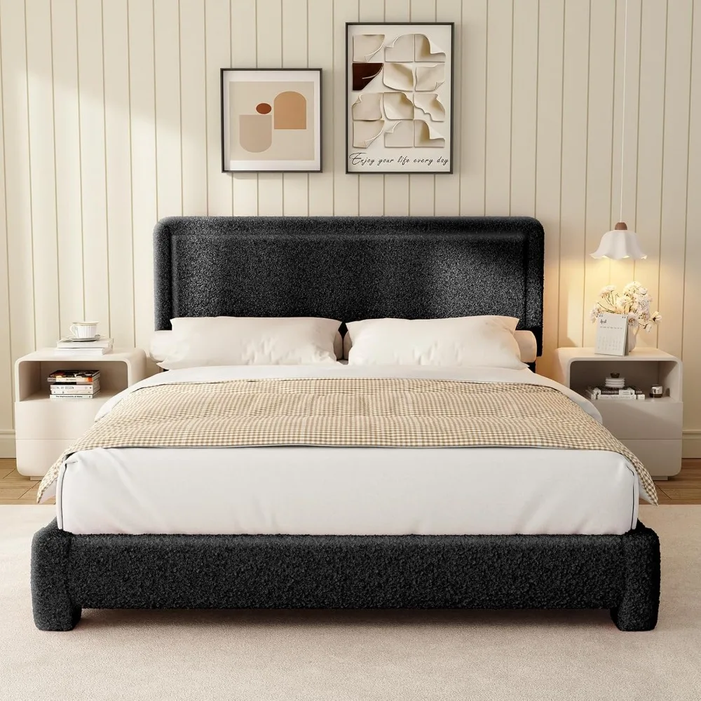 إطارات سرير معدنية مزدوجة مع لوح أمامي ولوح للقدمين، إطار سرير مزدوج مع ضوء LED، كريم أساس مرتبة مع مساحة تخزين تحت السرير/لا #3