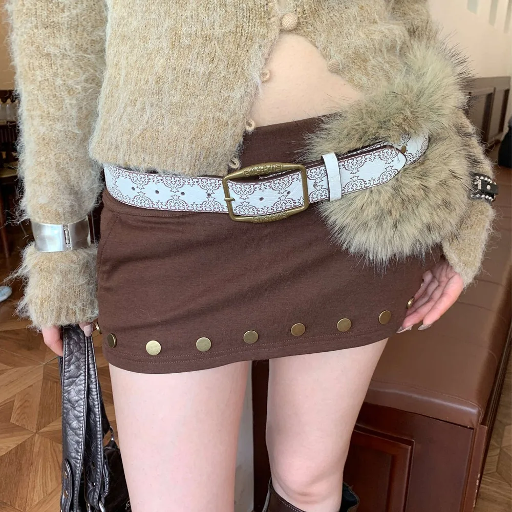 

Vintage PU Leather Leather Fur Belt Rivet Spicy Girl Style Furry Waistband Faux Fur Punk Y2K Waistband Female/Girls