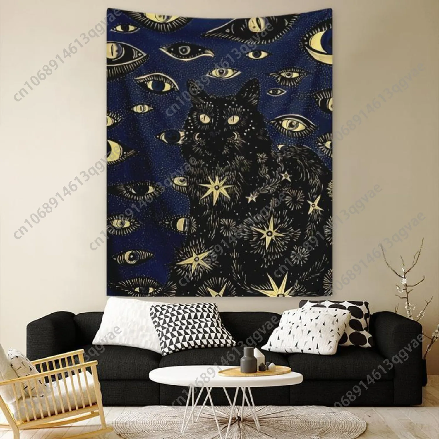 Cat & Eye Pattern Wall Tapestry 1 Count Artwork Decorative Hanging Blanket Cozy Room Accessories Wall Decor for Home Living