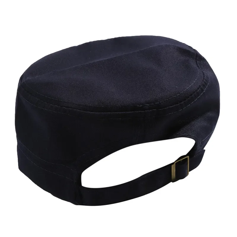Unisex Vintage Einfarbige Flache Militärmütze in Fünf Farben Erhältlich, Atmungsaktive Sommer-Outdoor-Militärmütze, Flache Schlichte Mütze – Detail 34