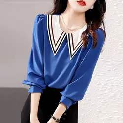 Casual Solid Color Fashion Round Neck Shirt Korean Straight All-match Spring Autumn New Chic Button Patchwork Long Sleeve Blouse