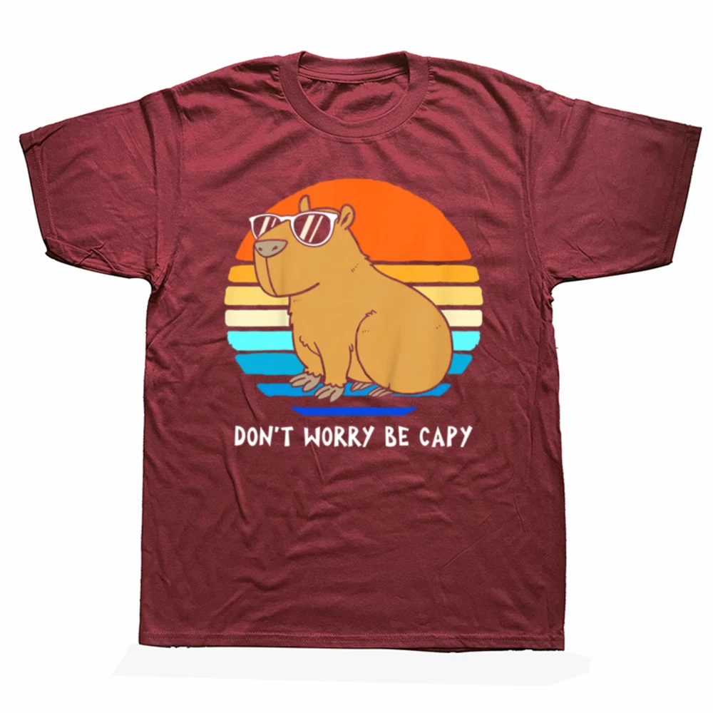 Retro Funny Capybara Dont Be Worry Be Capy Capibaras T Shirts Graphic Cotton Streetwear Short Sleeve Birthday Gifts T-shirt Men