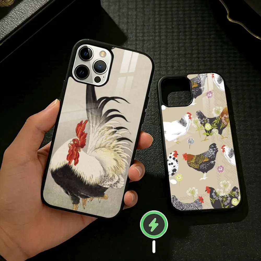 

Animal Hen Rooster Phone Case For iPhone 17 16 15 14 13 12 Pro Max Plus for Mirror Wireless Magnetic Cover