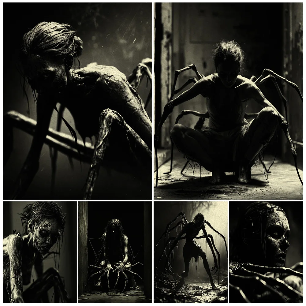 

Scary Monster Girl,Vintage Wall Art Canvas Painting,Surreal Fantasy Spider Monster Art,Gothic Poster Print Home Decor Unframed