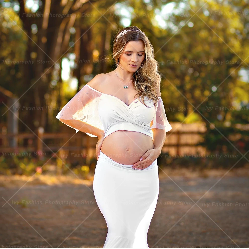 Vestido de maternidad para Sesión de fotos, falda de barrido de piso de gran tamaño, accesorios de fotografía, ropa para mujeres embarazadas, 2 piezas