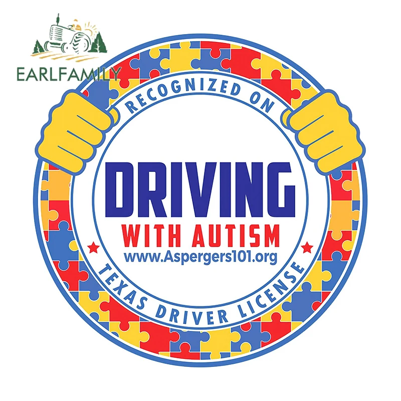 

EARLFAMILY Driving With Autism Car Stickers Attractive Vehicle Camper Windshield Decals Waterproof Fuel Tank Cap Accessories