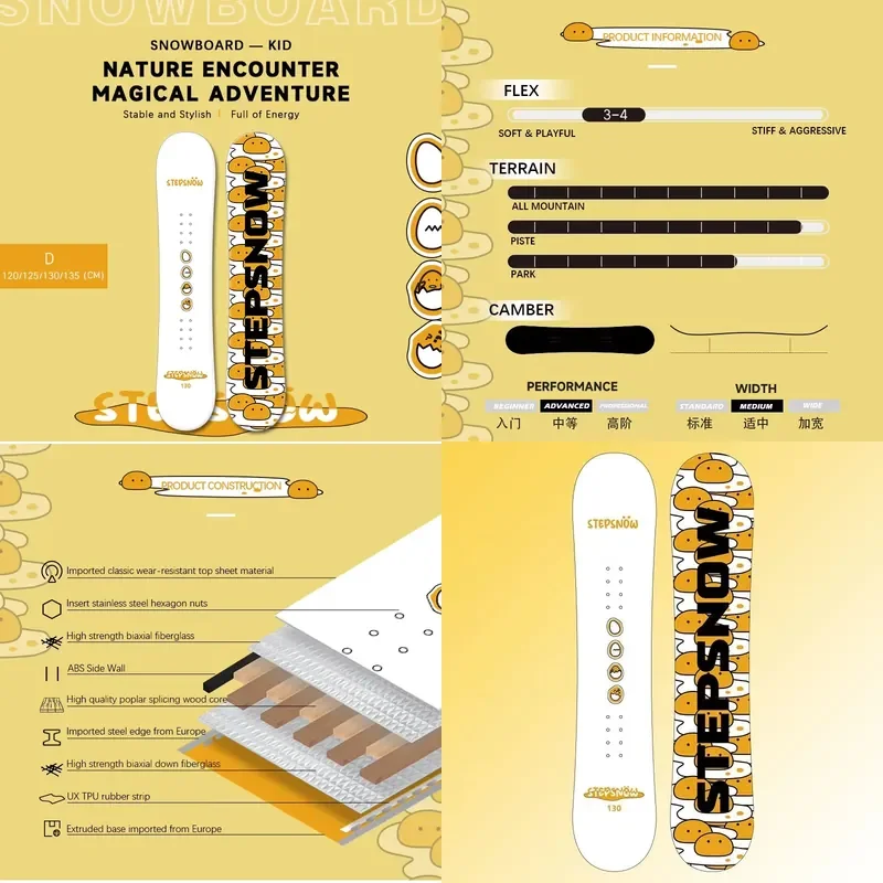 Custom High Performance Wood Core Camber Twin Tip All Mountain Terrain Snowboard Kids Resort Skiing Equipment Set