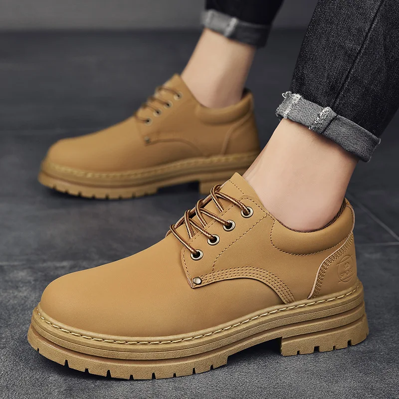 New Fashion Work Shoes Spring Autumn Lace up Leather Shoes Brand Comfy Office Style Leisure Walk Oxfords Men Casual Shoes