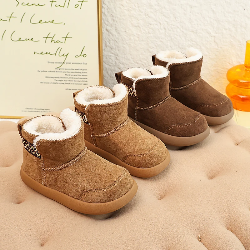 

Новинка 2023 года, детские хлопковые сапоги для девочек, большие хлопковые теплые короткие сапоги для мальчиков, мягкие нескользящие детские зимние ботинки, обувь