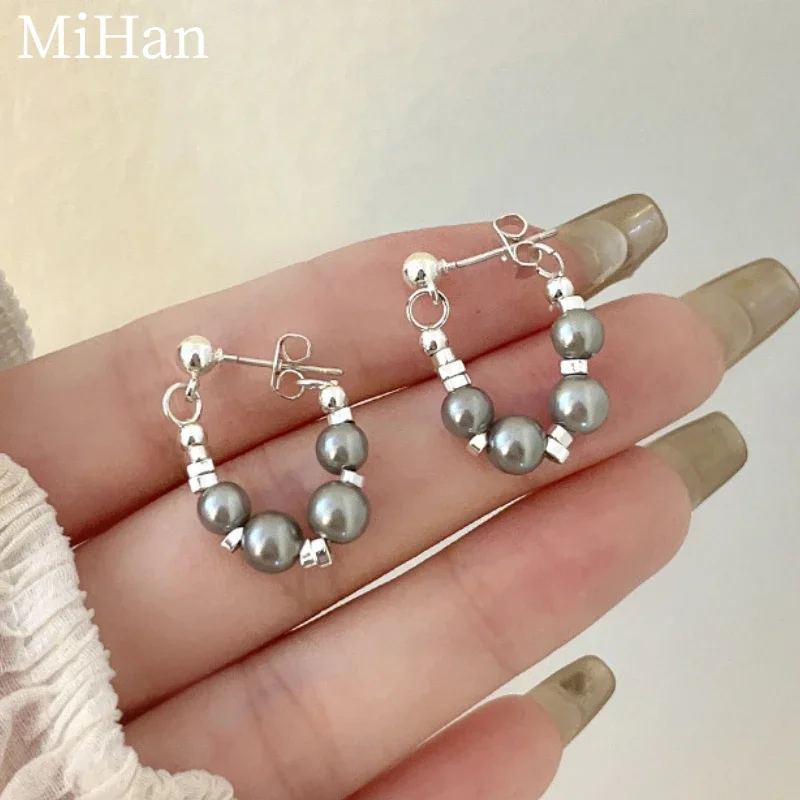 MiHan Fashion Jewelry Luxury Temperament Gray Simulated Pearl Earrings For Women Party Gifts Delicate Design Accessories