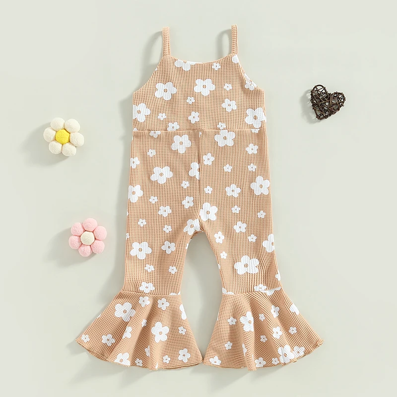 2023-02-13 Lioraitiin 0-5Years Toddler Girls Summer Romper Sling Jumpsuit Sleeveless Suspender Floral Bell-bottom Pants