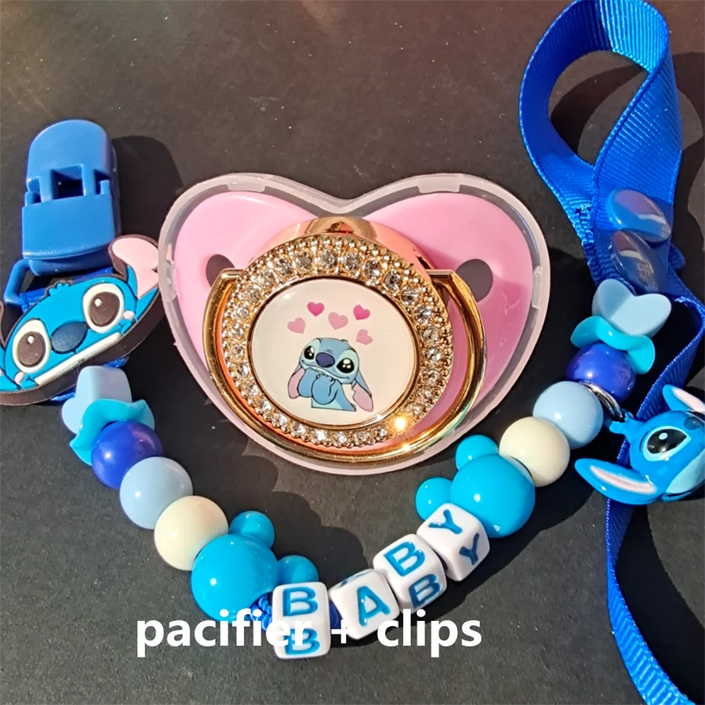 2022 Luxury Baby Pacifier Stitch Heart Bling Pacifier Rhinestone Shiny Pacifier Clip Clip No BPA Fake Pacifier Baby Shower Gift