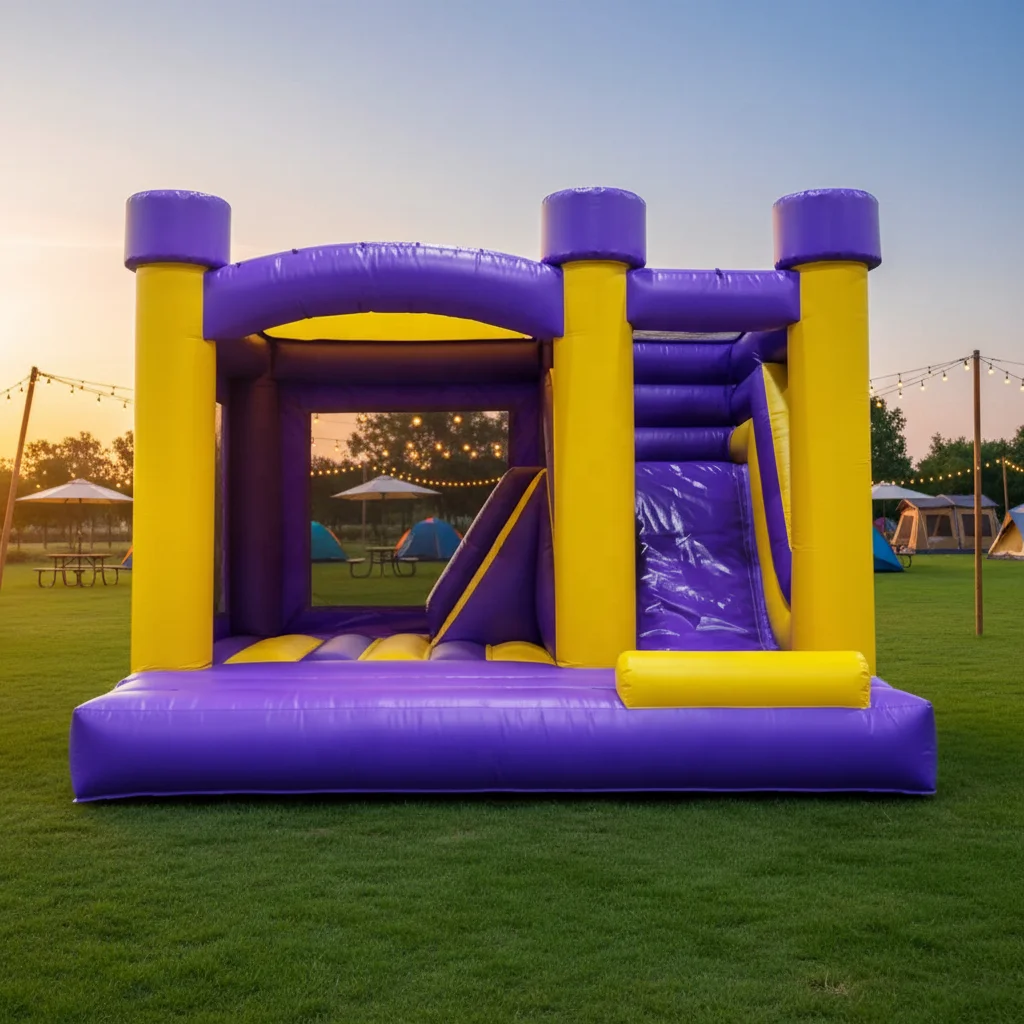 Purple Yellow PVC Inflatable Bounce House Slide Commercial Grade Kids Jumping Castle for Party Rental Amusement Park Easy Setup