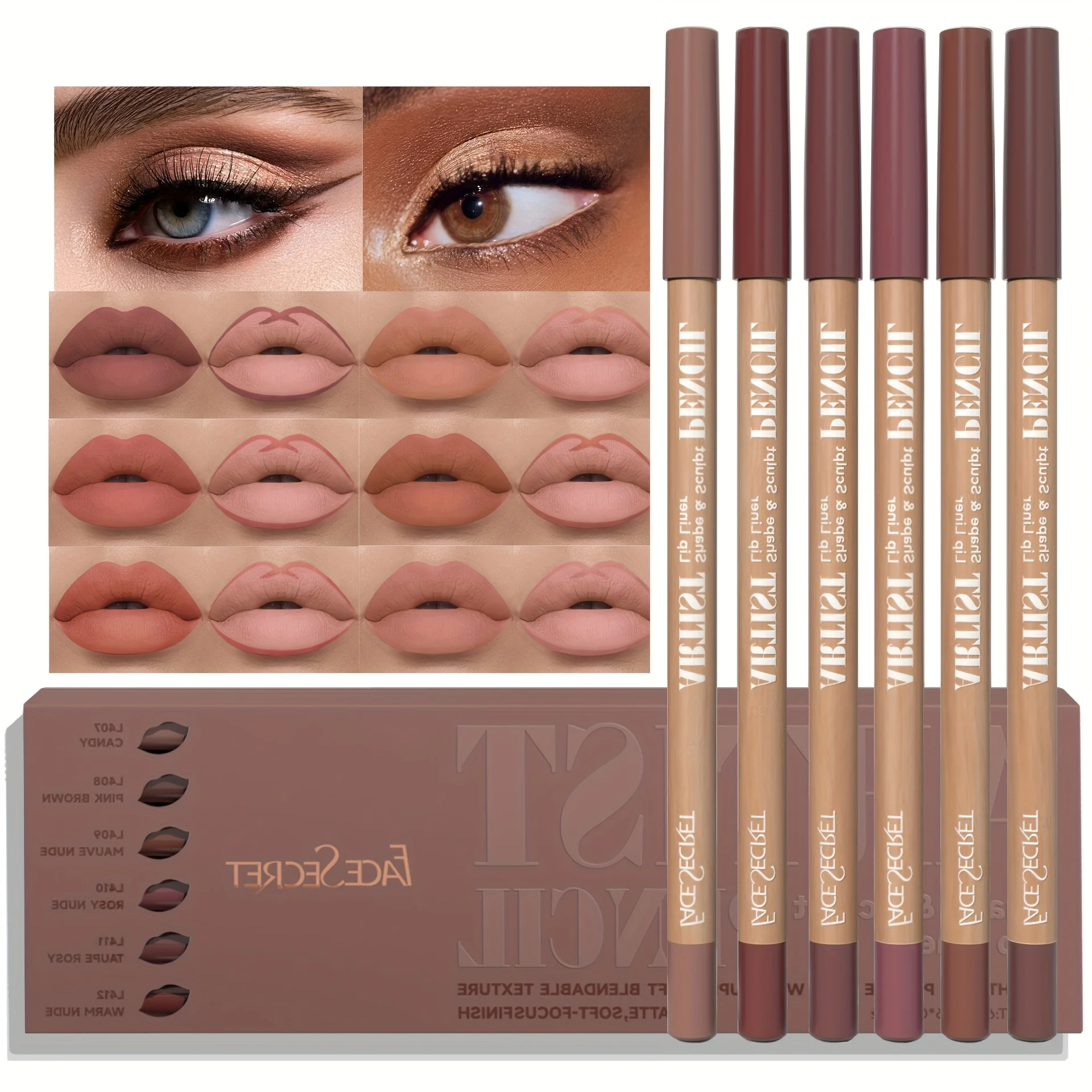 6Pcs Velvet Matte Lip Liner Set - Long-Lasting, Non-Dry Formula | Versatile Shades for All Skin Types | Includes Berry, Brown