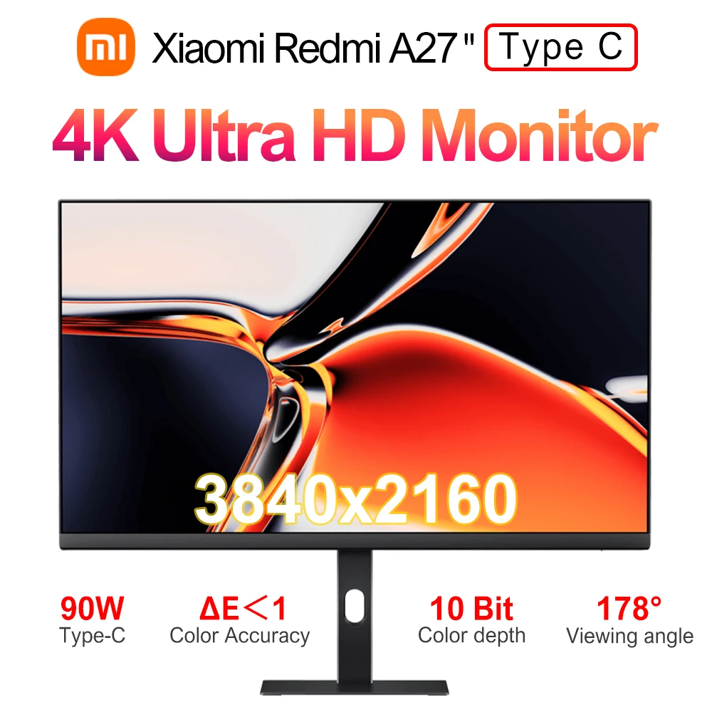 Xiaomi Redmi A27U Monitor Type-C 4K IPS 10-Bit Color Depth Ultra HD Picture Quality 3840 x 2160 Supports Lifting Vertical Screen