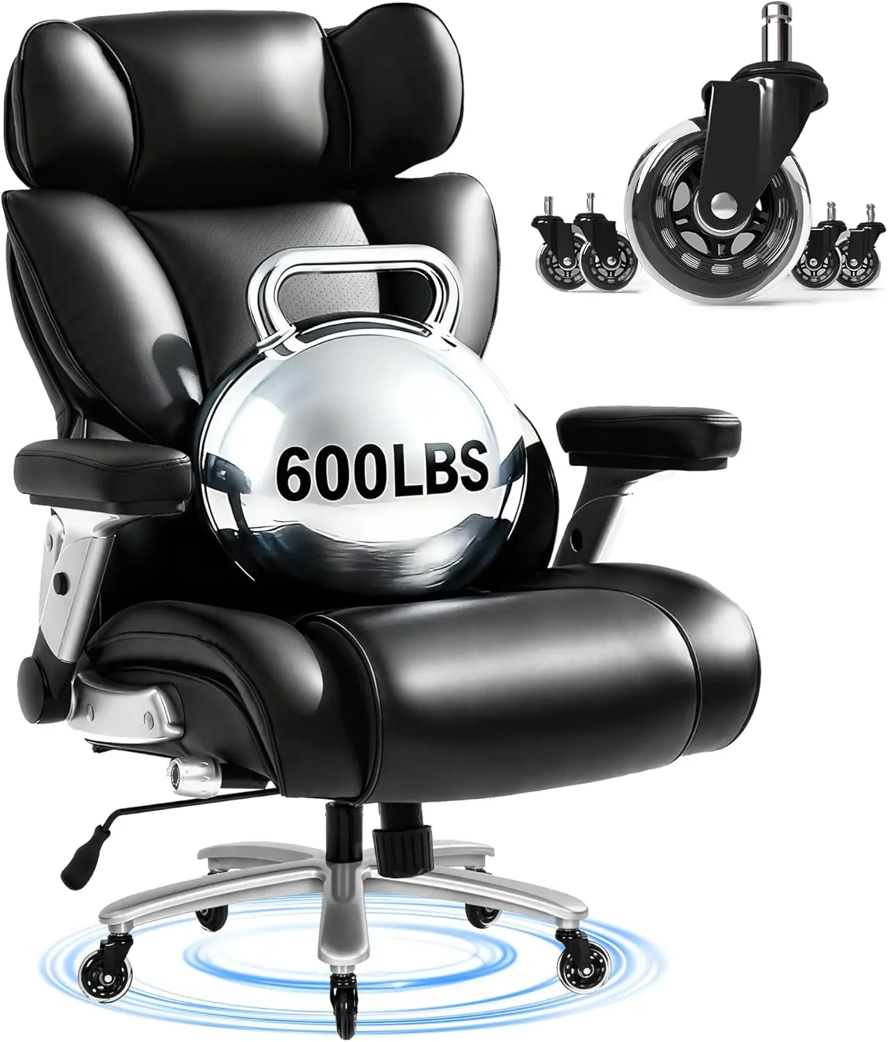 

600lbs Big and Tall Office Chair , Heavy Duty Computer Desk Chair with Dynamic Lumbar Support 2D Armrest Blade Wheels, Black