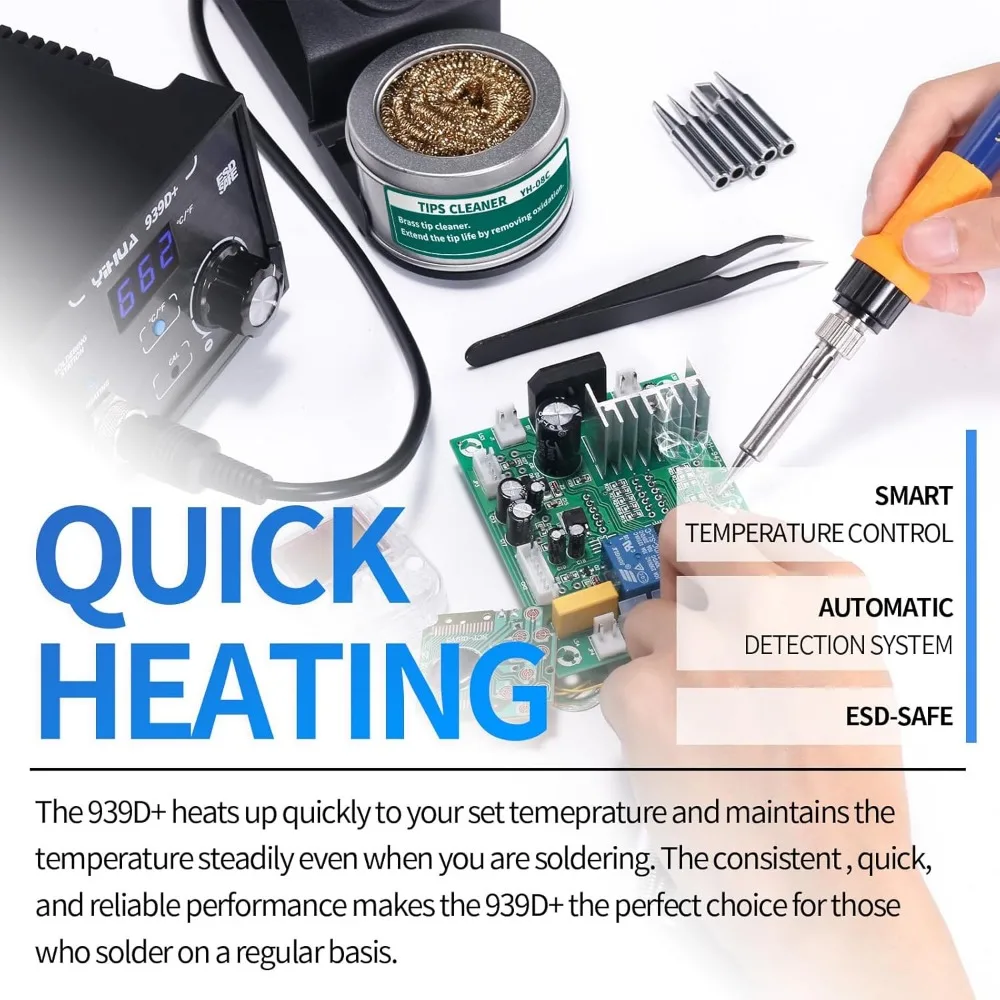 Digital Soldering Station, 75W Equivalent with Precision Heat Control (392°F to 896°F), ESD Safe, Lead Free, °C/°F Display