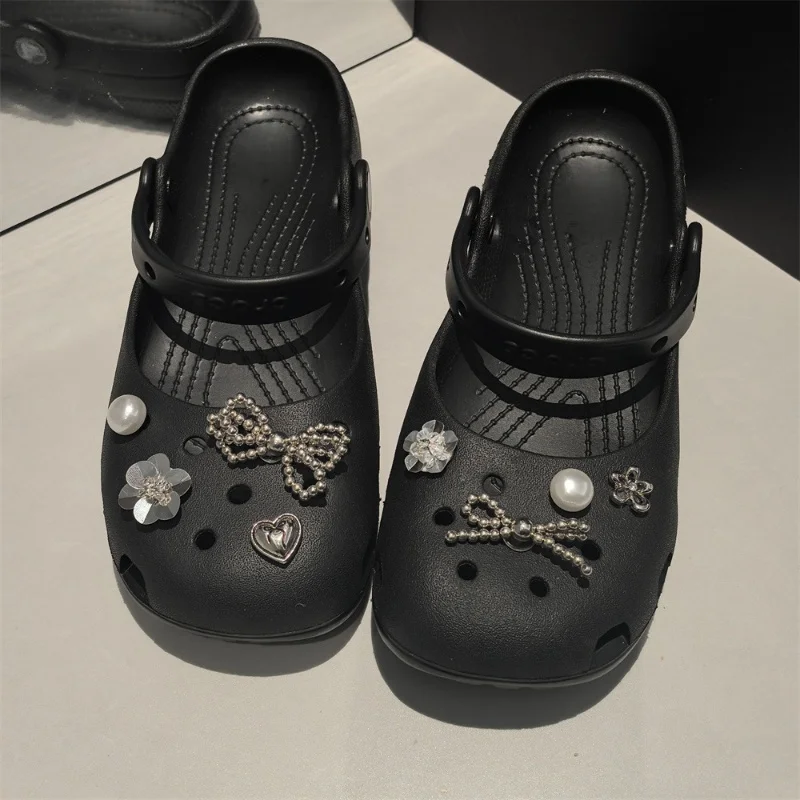 

8PCS Elegant Pearl Bow Shoes Charms Set Rhinestone Flower Shoe Decorations for Clogs Sandals Luxury DIY Accessories ﻿