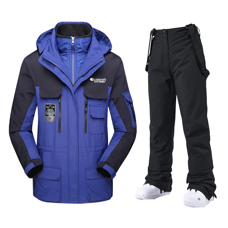 بدلة تزلج للرجال ملابس شتوية للتزلج على الجليد سترات تزلج سميكة دافئة مقاومة للماء سترة ثلج خارجية + سراويل للعلامة التجارية للرجال #3