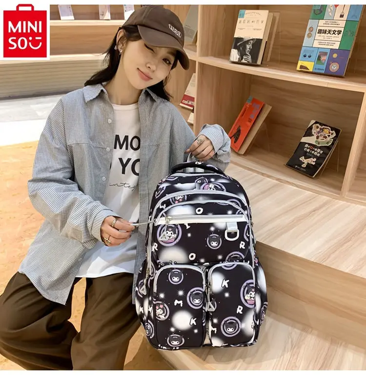 Miniso-Sanrio Kuromi حقيبة ظهر للزوجين من الكرتون ، سعة كبيرة ، طالب متعدد الاستخدامات ، تنفس ، أزياء مريحة