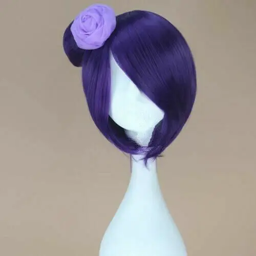 Per cosplay Parrucca Konan corta diritta viola scuro con panino