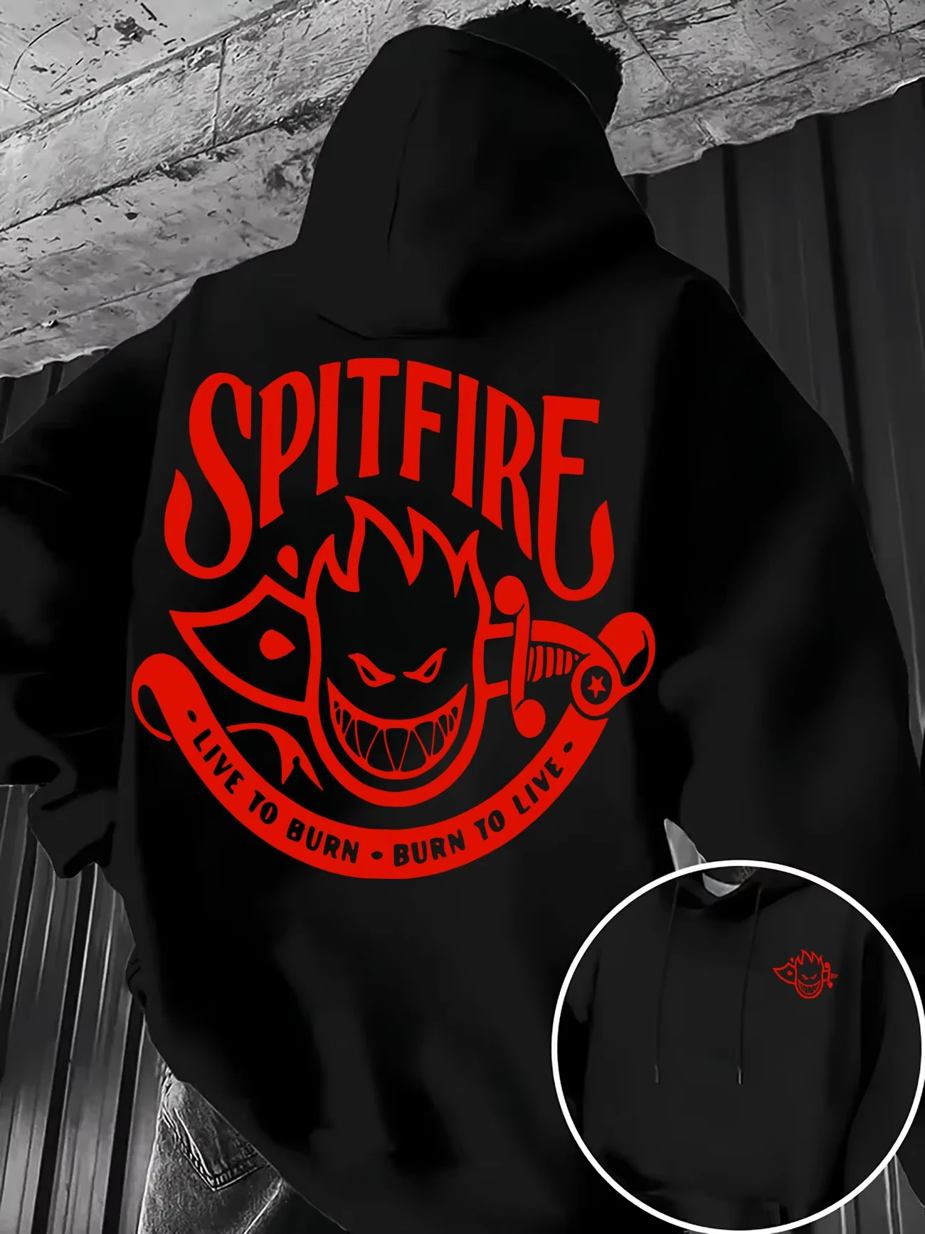 Neuer 2026 Herren Herbst Winter Spitfire Fire Head Skateboard Grafik-Hoodie Beidseitiger Druck Kängurutasche – Detail 2