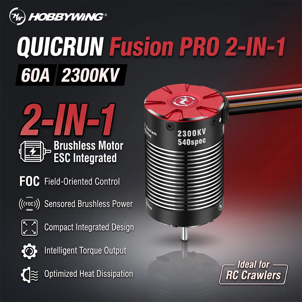 HOBBYWING QUICRUN Fusion PRO 2-IN-1 60A 2300KV Brushless Motor ESC Integrated for 1/8 1/10 RC Remote Control Model Car Crawler