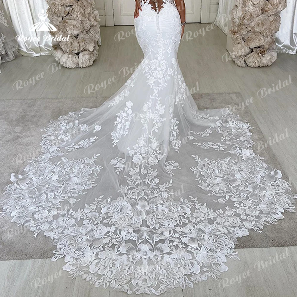 Exquisite Sweetheart Appliques Lace Off the Shoulder Mermaid Wedding Dresses For Women Sexy Back Button Bridal Gowns Sweep Robe