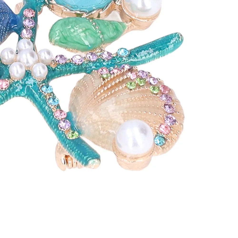 2pcs Alloy Material Starfish Brooch 4 Different Colors Clothing Pin Design Shell Pearl Brooch Enamel Brooch Clothing Accessory