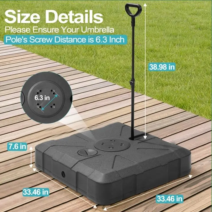 Alas Payung Cantilever dengan Roda, Penyangga Payung Patio Offset 300 lbs, Alas Payung Berbobot Isi Air & Pasir, Hitam·Baru