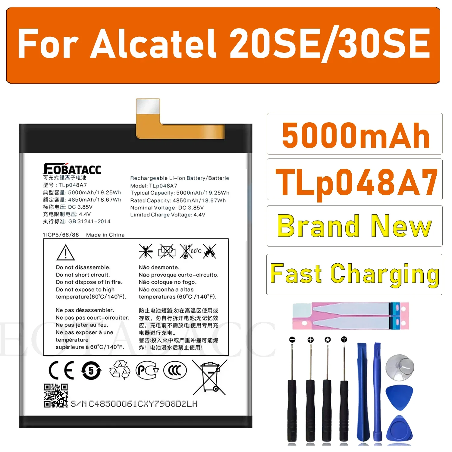 100% New Original Battery TLP048A7  For Alcatel 20SE/30SE  Battery + Free Tools