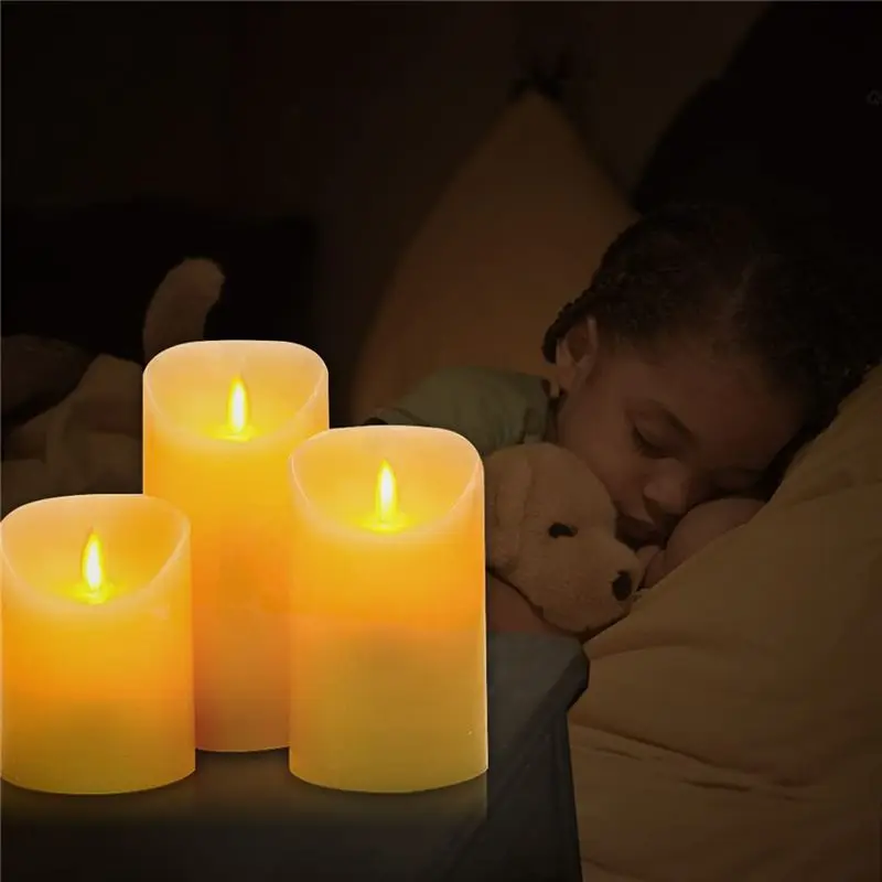 B50C Set Of 3 Flameless Candles 4In 5In 6In White Include Realistic Dancing LED Flames Remote Control