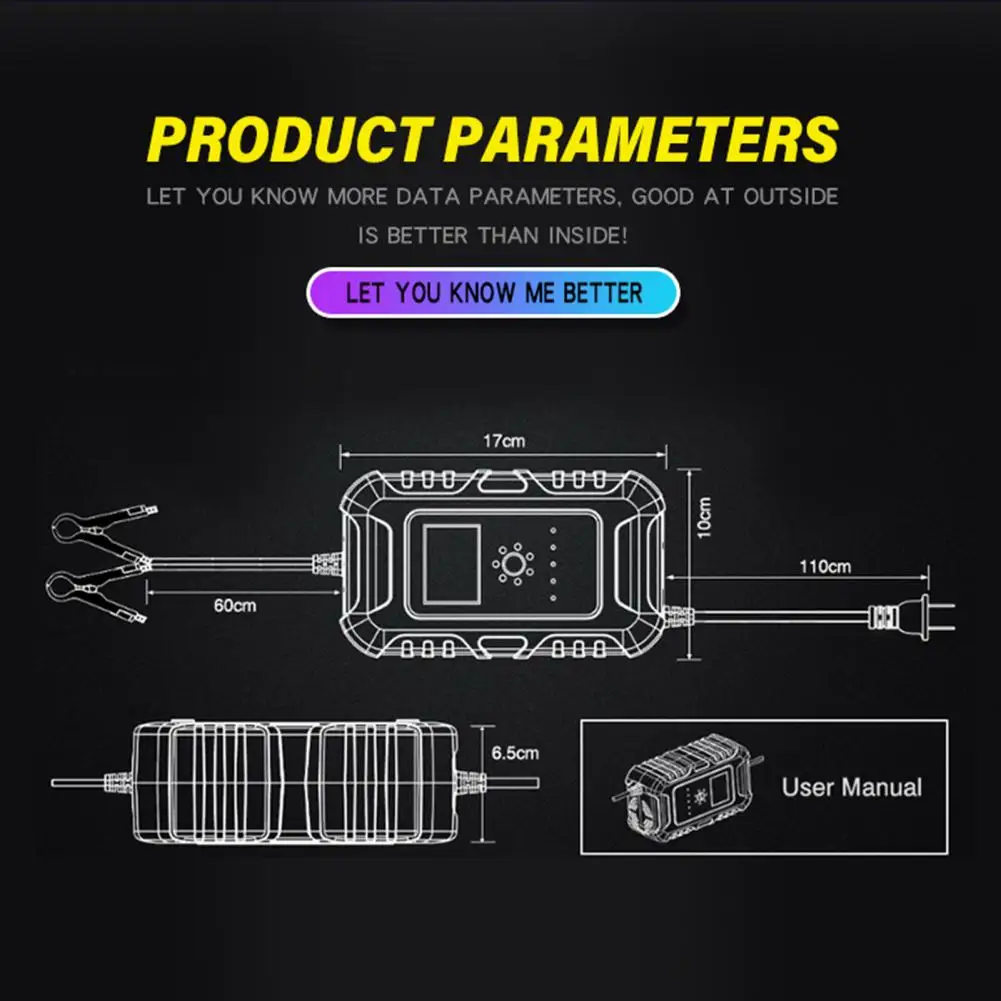 Quick Car Battery Charger 12V/24V 10A Intelligent Trickle Maintainer Delivers 7 Stage Charging With LCD Display