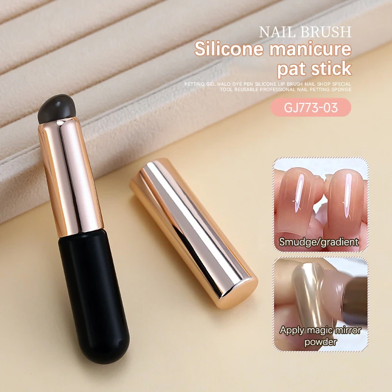 

Silicone Nail Brush Reusable Applicator Stick Chrome Pigment Dust Applying Gradient Shading Pen Easy-Daub Powder Nail Art Tool