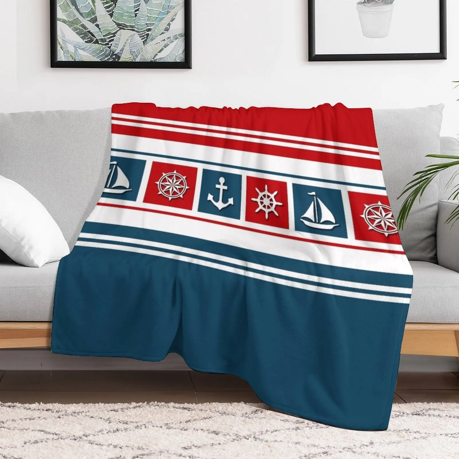 

Nautical symbols Throw Blanket Flannel Decorative Sofas heavy to sleep Blankets