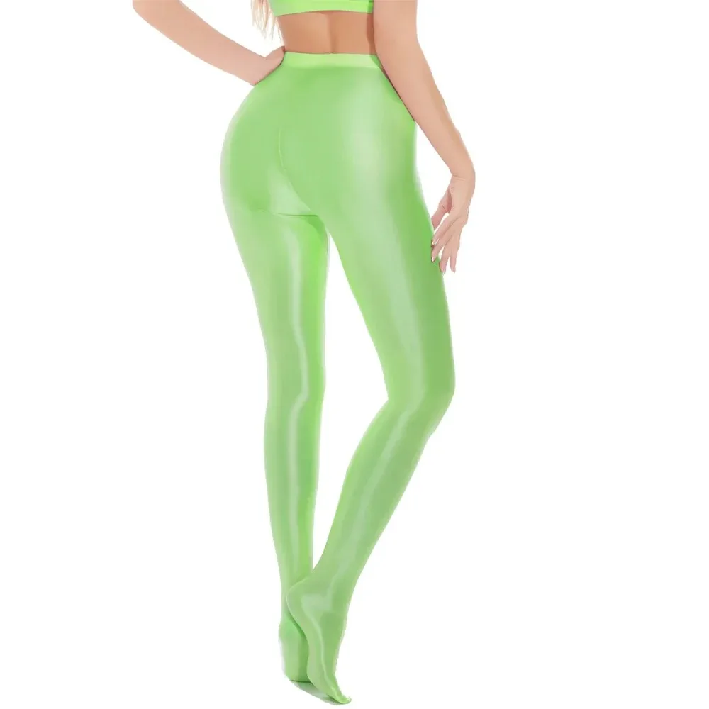 

Женские эластичные колготки с высокой талией, глянцевые гладкие колготки, масляные блестящие узкие чулки для йоги и фитнеса, брюки, сексуальные однотонные леггинсы