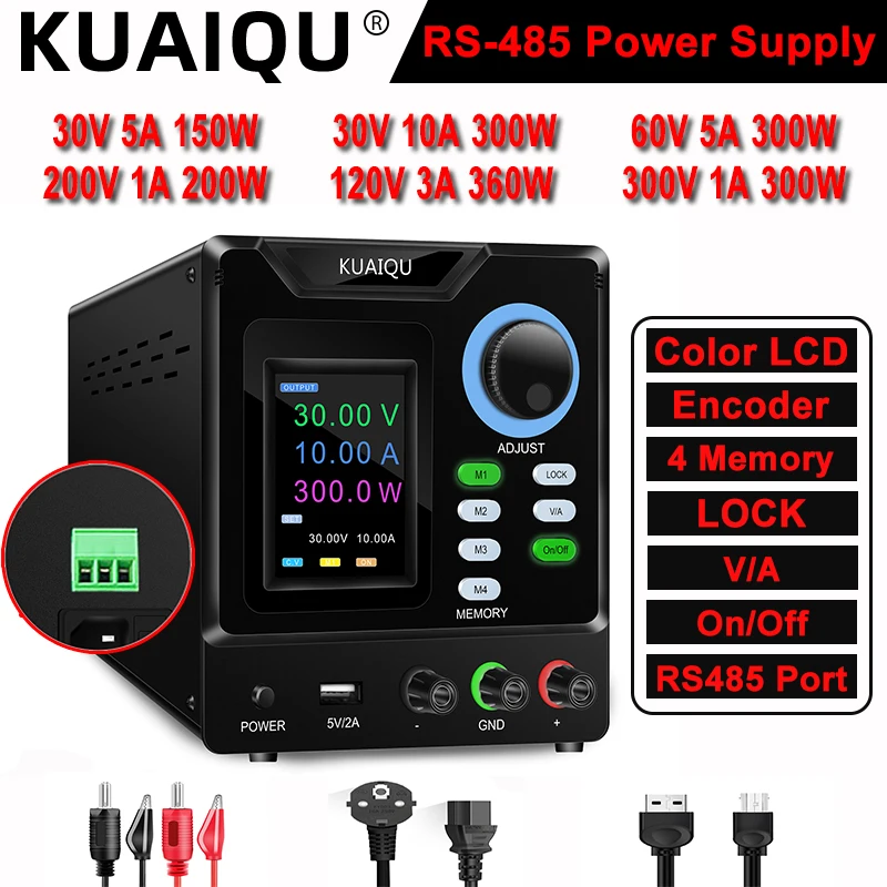 RS485 Port Adjustable DC PowerSupply Lab Stabilizer Source 4 Set Storage Memory 30V 10A 12V Regulator Connect Computer Software