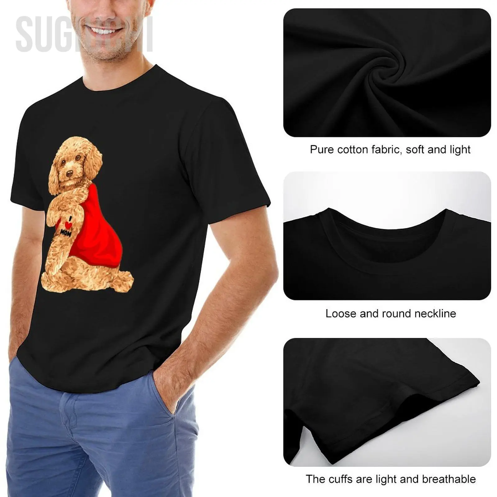 Unisex Men Poodle Dog I Love Mom Tattoo Lover Tshirt Tees T Shirts Women Boys 100% Cotton T-Shirt view 5