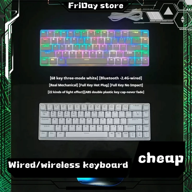 S68 Mechanical Keyboard 68 Key Wireless Bluetooth Three Connection Mode Hot Swappable Portable Office Game Entertainment Keyboad