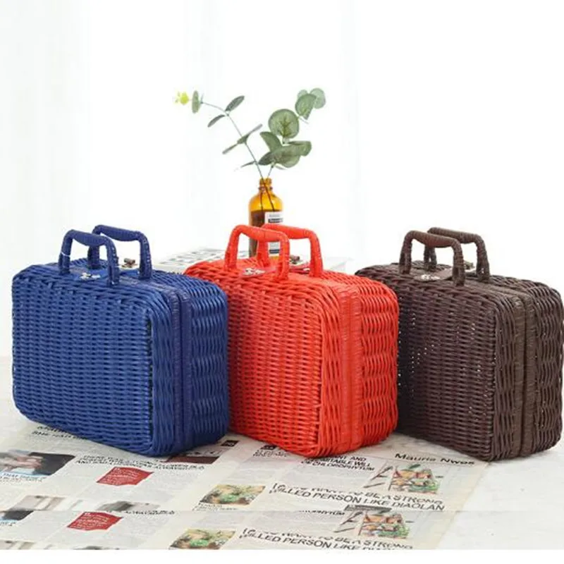 2024 hand-woven bag New products Rattan woven suitcase A variety of color options with gift suitcase Rattan woven suitcase