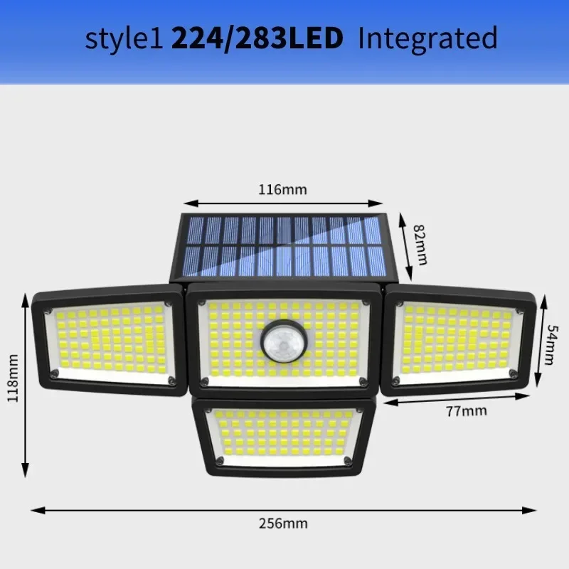 JVEE 224/283 LED Outdoor Solar Lights 3 Modes 4 Heads Rotating Waterproof Street Light RC Body Sensor Garden Garage Wall Lamp