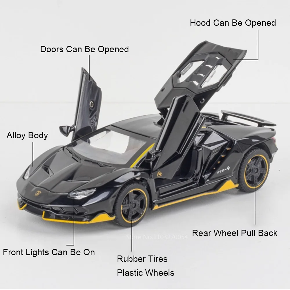 1:32 Lambor SVJ63 LP770 Miniaturmodell Legierung Diecast Auto Spielzeug Sound Licht Zurückziehen Türen Geöffnet Fahrzeug Mode Ornament für Jungen – Detail 9