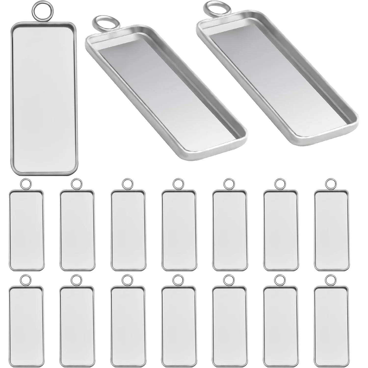 

50pcs Rectangle Pendant Trays Setting Stainless Steel Bezel Pendant Blanks Cabochon Cameo Bezel Trays for DIY Jewelry Making