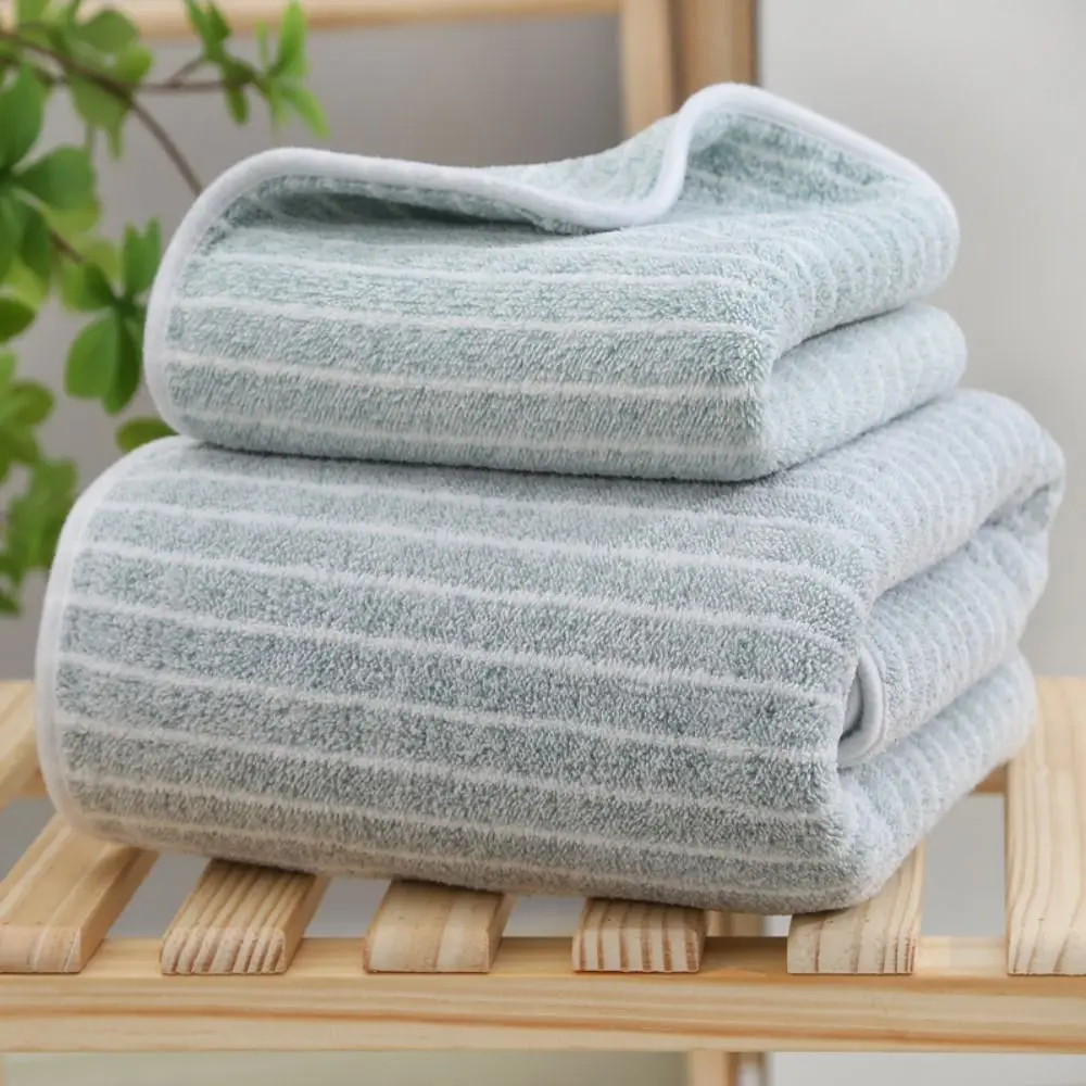 Thickened Quick-Drying Towel Absorbent Super Soft Coral Fleece Towel Striped Bath Towel for Swimming Pool Sports Fitness