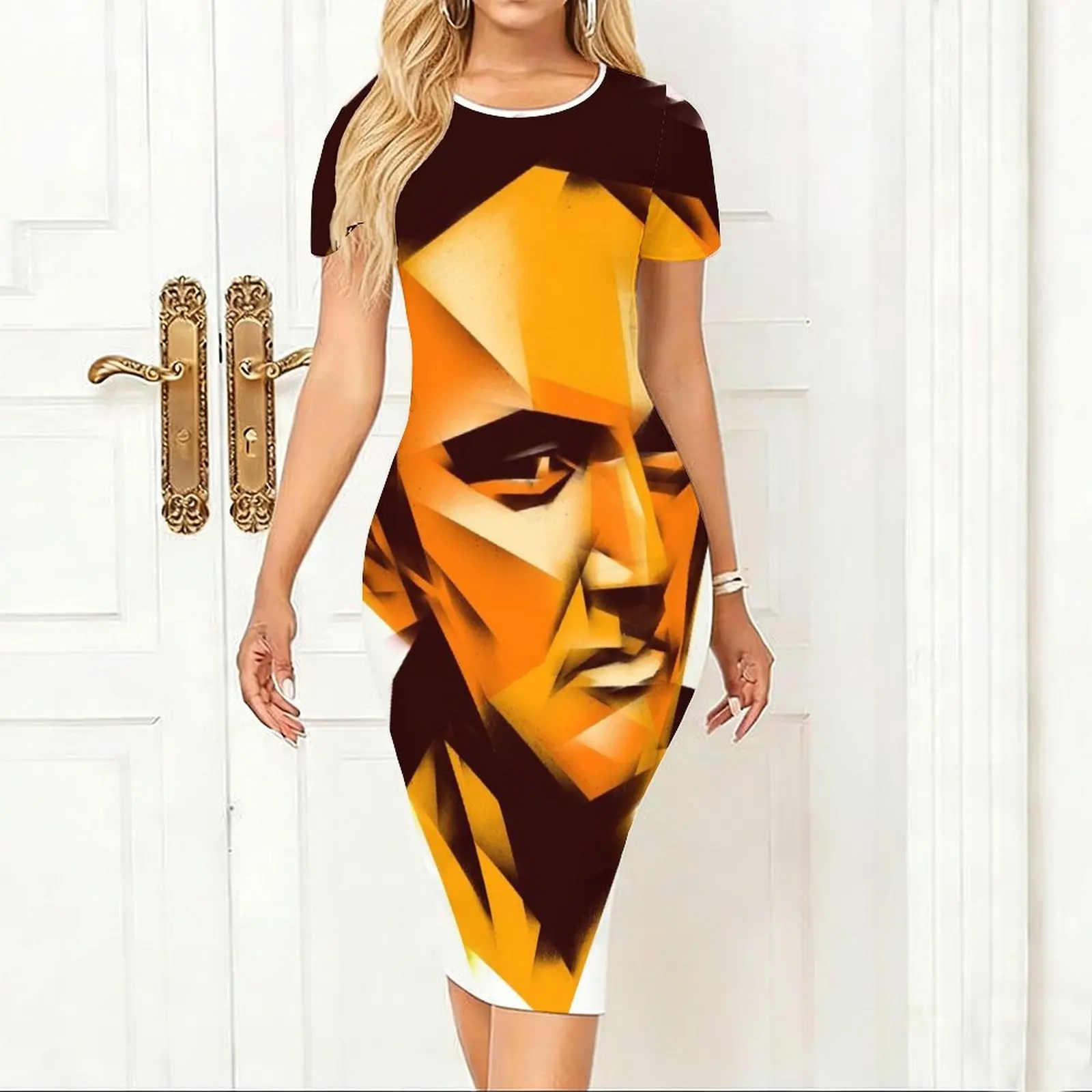 tarantino-yellowish-women's-short-sleeved-tight-hip-hugging-skirt