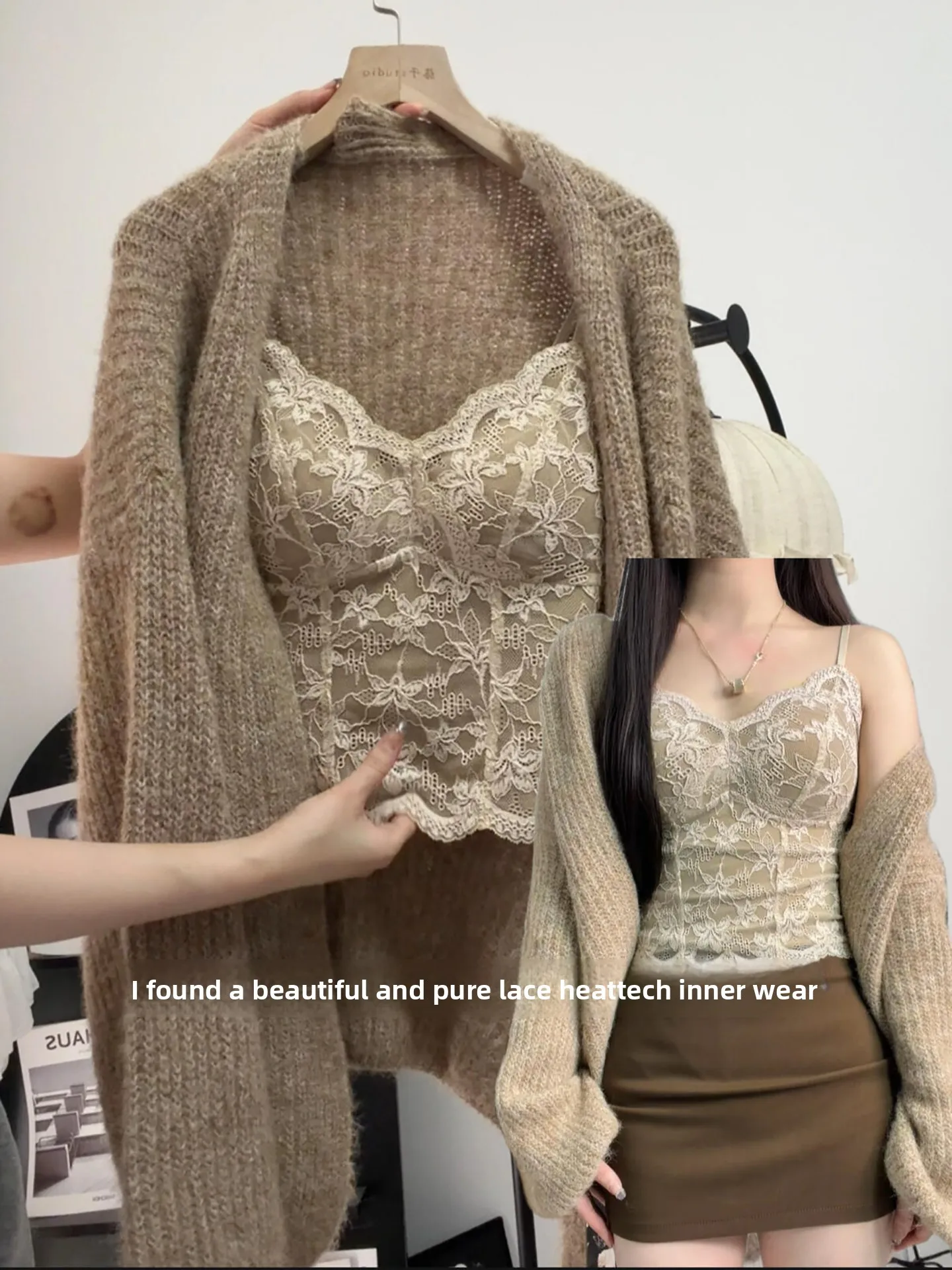 

Women's Lace Crop Top with Chest Pad Fce Lined Base Layer irt Beautiful Ba Small Strap Vest Warm Pure Desire Spicy Girl