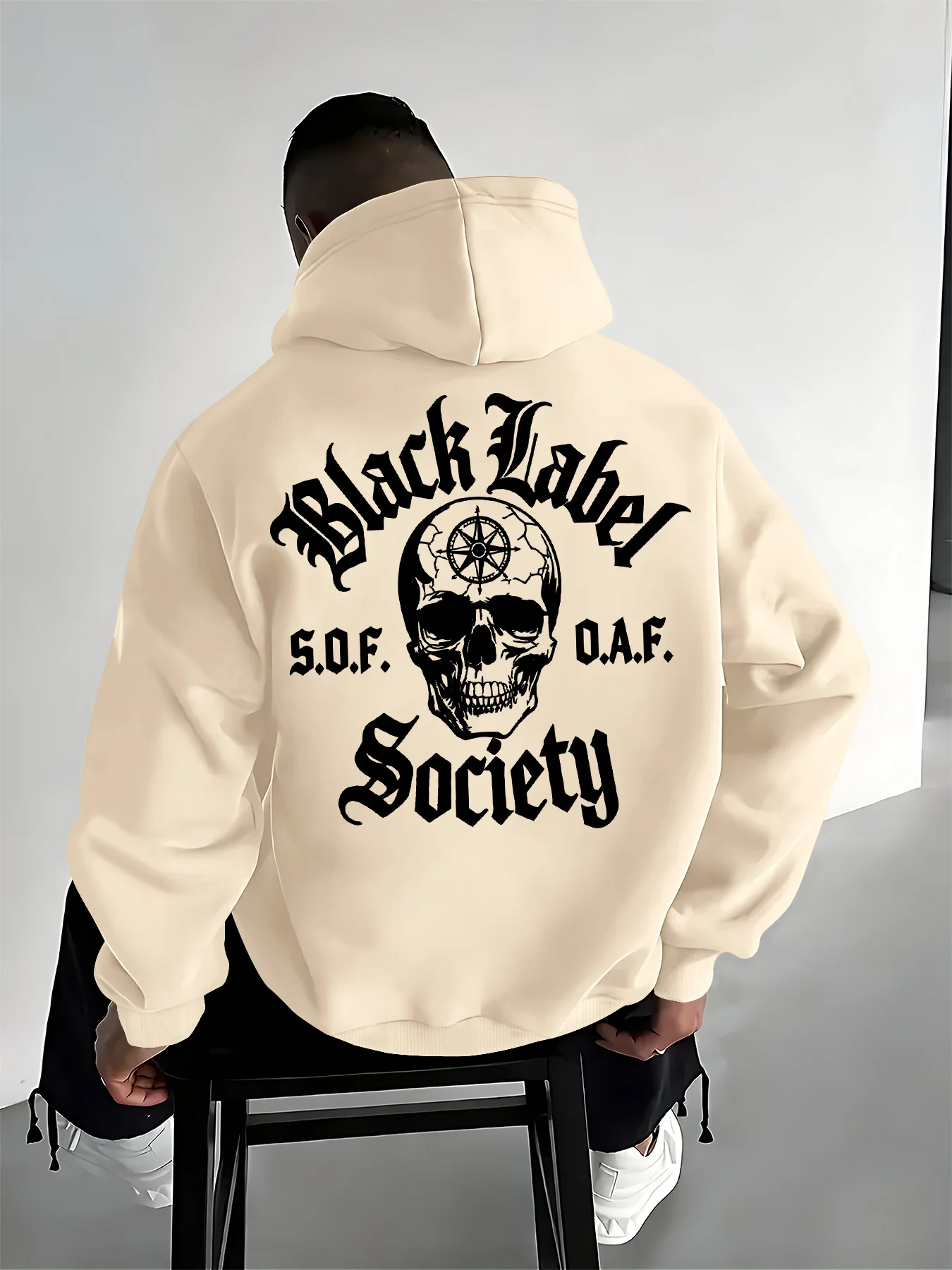 Moletom com capuz de lã estampado com caveira gótica, estilo motociclista, masculino, quente para o inverno, roupa esportiva, moletom casual folgado p