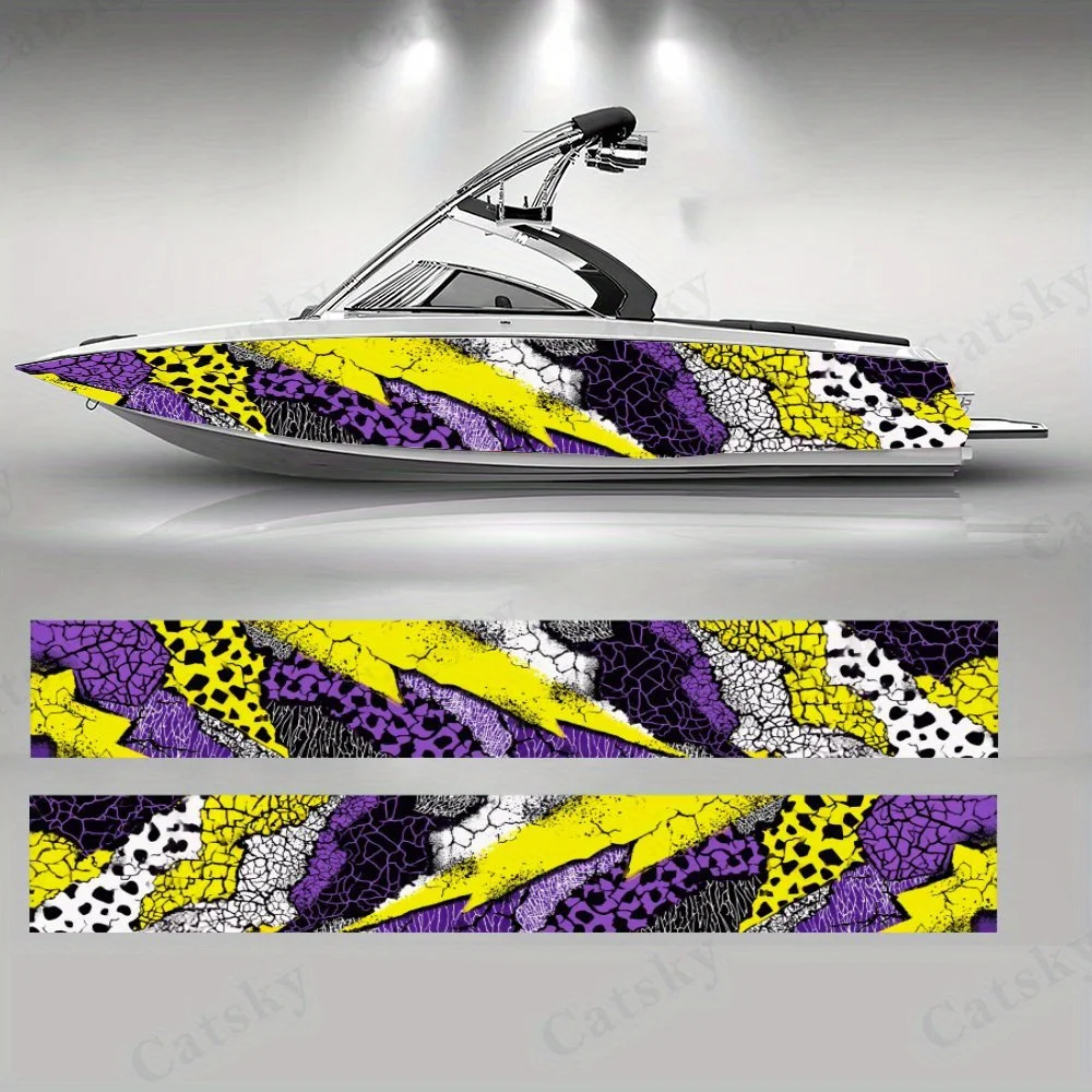 Purple Yellow Leopard Print Crack Wave Point Boat Sticker Vinyl Ship Pontoon Deck Boat Fishing Decorative Pontoon Boats Decal